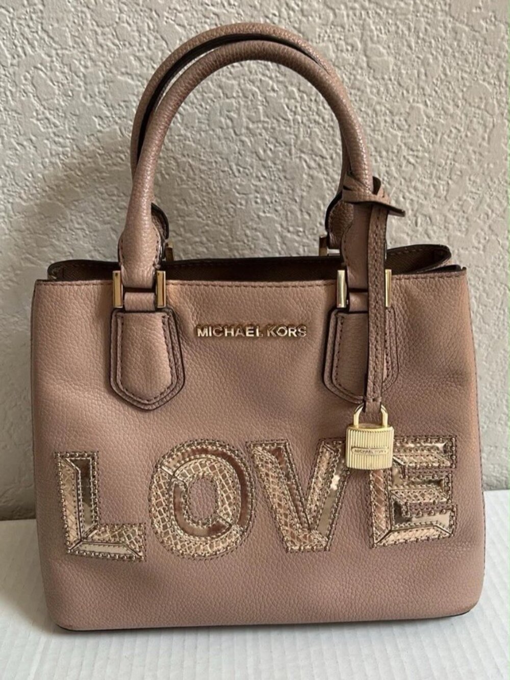 Michael Kors Adele Love Leather Shoulder Bag - Mauve / Old Rose - Picture 1 of 13